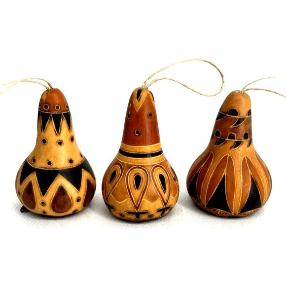 Gourd Bell Christmas Ornaments Terra Cotta Birds 3.25" Lot of 3 Natural Decor - Picture 1 of 7